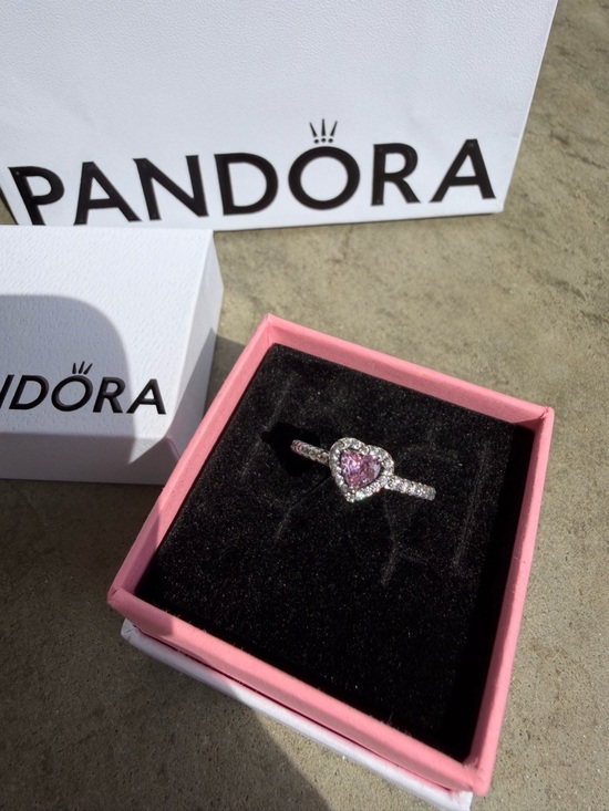 Pandora Jewelry - Pandora Silver Ring with Pink Heart Center and Halo